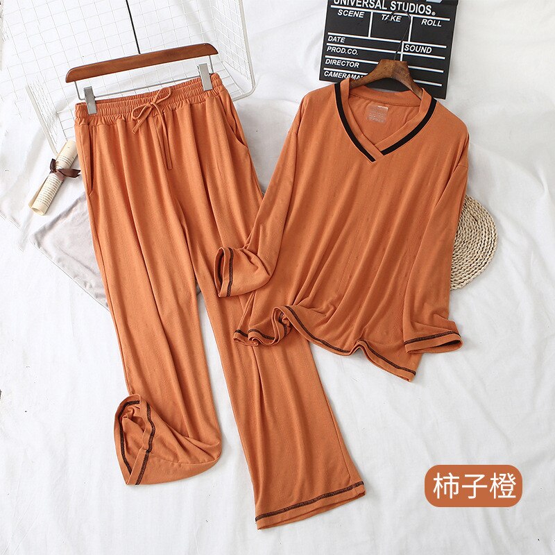 Dames katoenen lange mouwen homewear zomer herfst pyjama set dames homewear dames katoenen pyjama zomer homewear pak homewear: Oranje