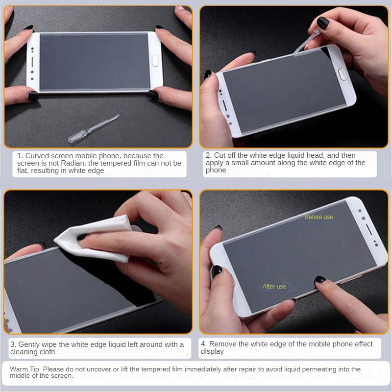10 stks Mobiele Telefoon Rand Witte Rand Verwijdering Vloeistof Ontvetten Filler Film Plakken Tool Puur Natuurlijke Witte Rand Reparatie Vloeistof