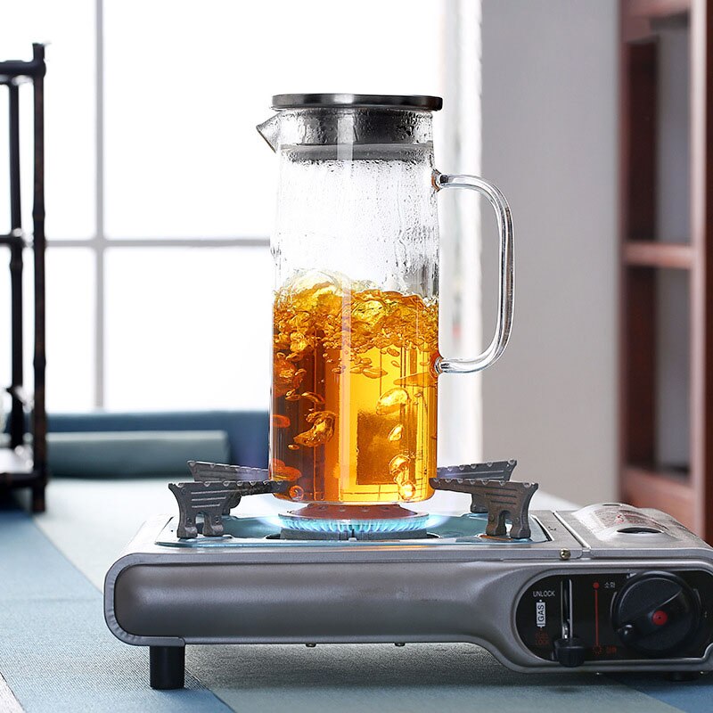 Jarra de vidrio de 1500ml con tapa de madera de bambú, jarra de agua de vidrio, utensilios para el hogar, cocina, comedor y Bar
