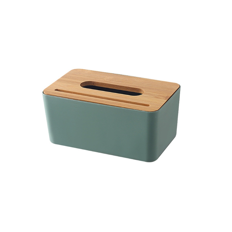 Plastic Tissue Box Bamboo Cover Napkin Paper Dispenser Organizer Cosmetic Storage Remote Control Container for Office: 05 Green