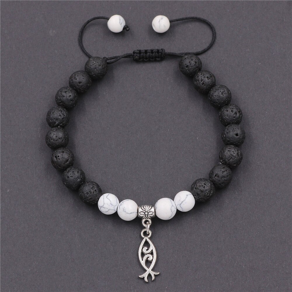 DGW Lava Rock Bracelet 8mm Stone Bracelet Stress Relief Yoga Beads Adjustable Oil Diffuser Bracelet for Men Women: BZSL006-White / Without Box