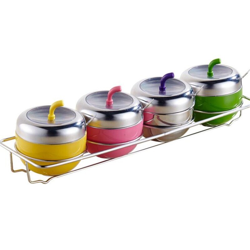 Recipiente de acero inoxidable para azúcar de manzana, tarro para condimentos, recipiente para especias, recipiente aceitera con tapa y cuchara
