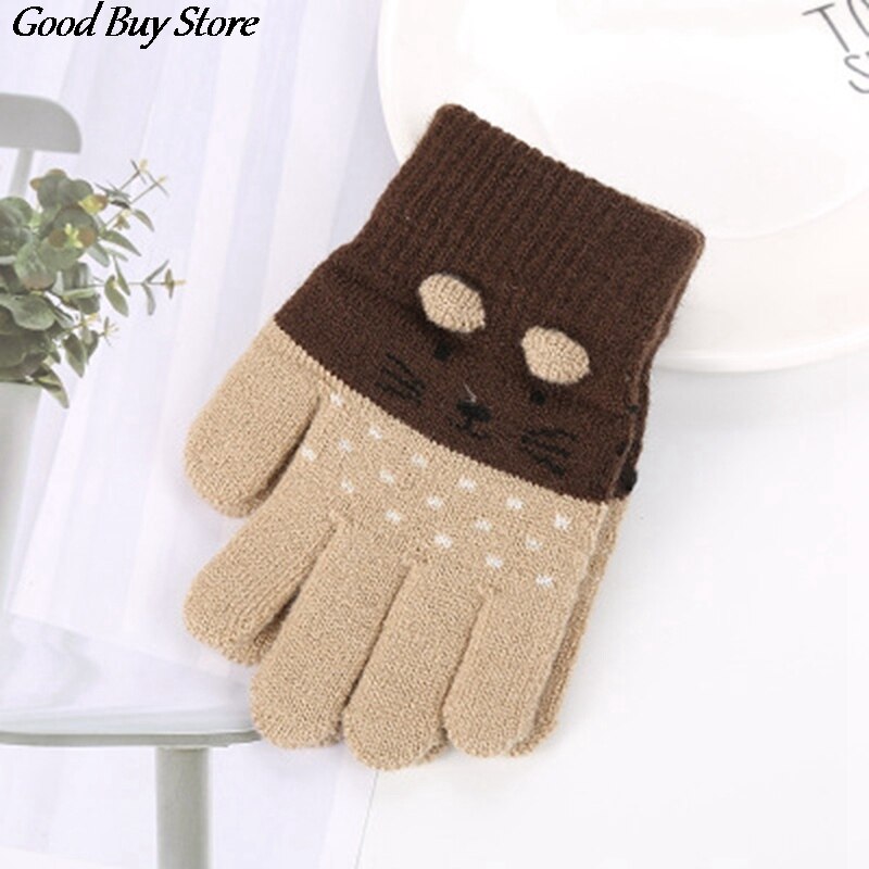Lente Warm Leuke Kat Handschoenen Kinderen Kids Volledige Vinger Breien Wanten Zachte Comfortabele Kasjmier Gebreide Vinger Handschoenen Guantes: KK