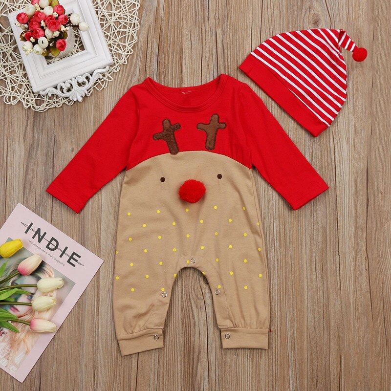 Appena nato Del bambino Della Ragazza Dei Ragazzi Di Natale corpo e Pagliaccetti Manica Lunga Cervo modello di Natale Del Pagliaccetto Della Tuta Degli Indumenti Da Notte Del Partito Del costume Vestiti Del bambino 2pz: 6m