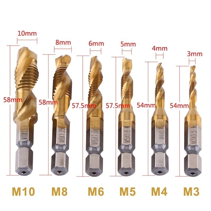 Hex Shank Drill Bit HSS Screw Tap Drill Bits Size M3 M4 M5 M6 M8 M10 Metric Composite Tap Drills