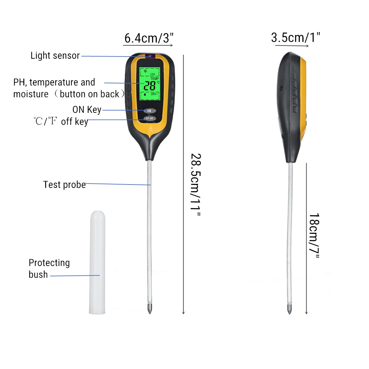 Soil Water Moisture Light Test Meter for Garden Plant Seeding PH Moisture Meter Temperature Sunlight Intensity Measurement Analy
