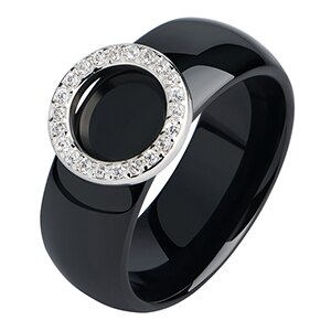 Circle Crystal Rings 8mm Width Healthy Ceramic Rings With Circle Shape Women Wedding Engagement: 6 / Black Rings