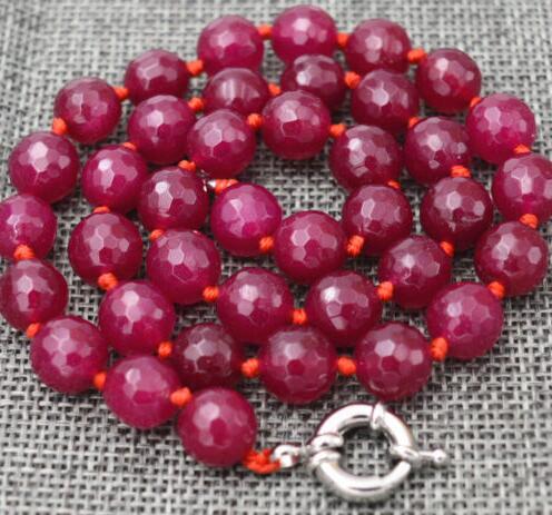 10Mm Facet Rode Kralen Sieraden Ketting 17"