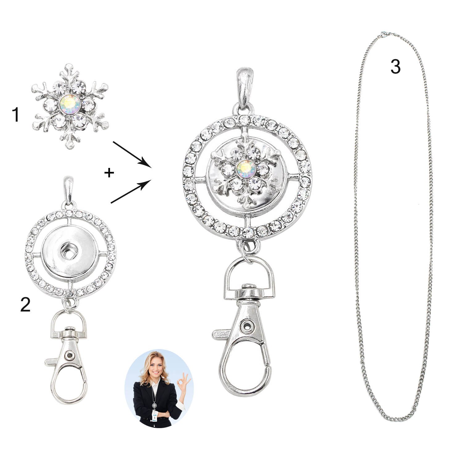 Idclip Schlüsselband Halfter Ich würde Abzeichen Eule schnappen Schmuck Rosa Reize Anhänger Clip Bling Halskette Frauen Büro zubehör: LA07
