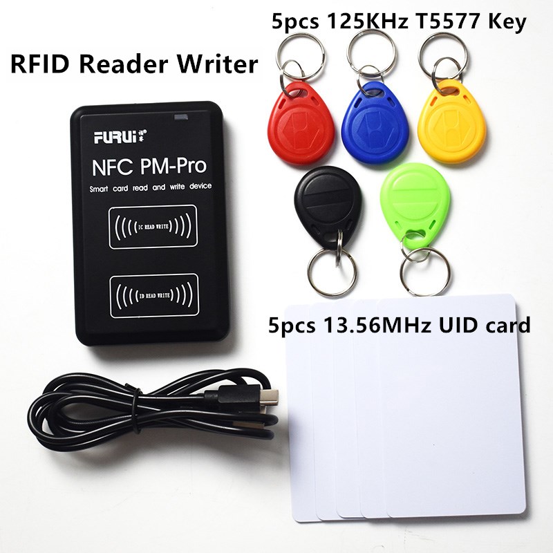 PM-Pro English RFID Copier Duplicator 125KHz Key Fob NFC Reader Writer 13.56MHz Encrypted Programmer USB UID Copy Card Tag: Package A