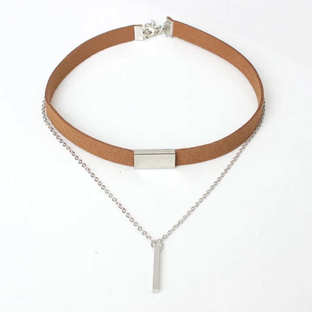 Black Velvet Choker Necklace Strip Rope Chain Bar Square Tube Chocker Women Collar Mujer Collier Femme Ras Du Cou