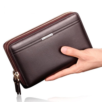 Brand wallet men wallets leather handbags Men's wallet luxury high capacity casual black men's handbag wallet leather: brown