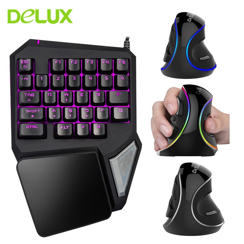 Delux souris filaire clavier Combos ergonomique simple main T9 Mini clavier de jeu avec optique M618 Kit de souris verticale pour ordinateur portable