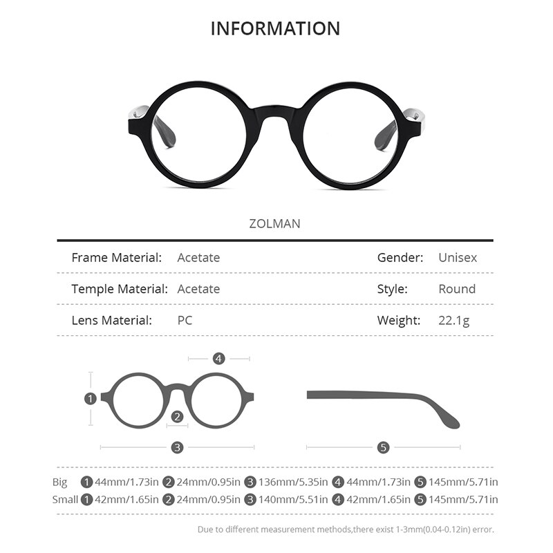 HEPIDEM-gafas ópticas de acetato para hombre y mujer, lentes graduadas redondas, Retro, Vintage, lentes para miopía, ZOLMAN