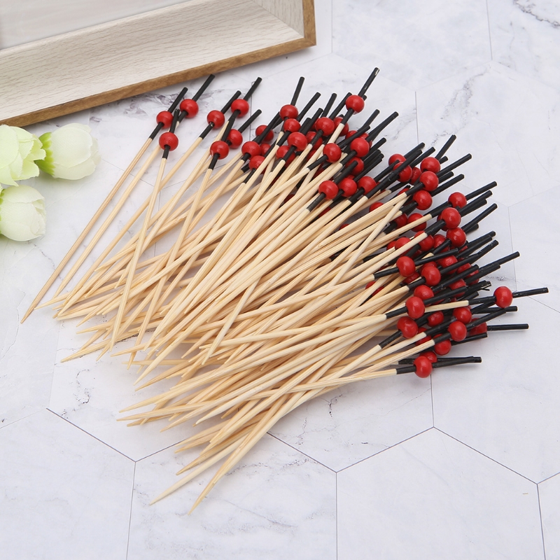 100pcs Kralen Bamboe Cocktail Picks Voedsel Sticks Wegwerp Tandenstokers Party Club