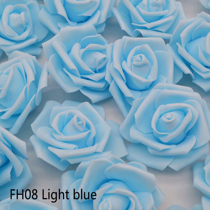 20 stk/parti 6cm blomsterhoved kunstige blomster bryllup dekorationer pe skum roser gør-det-selv blomster scrapbog krans krans boligindretning: Lyseblå  fh08
