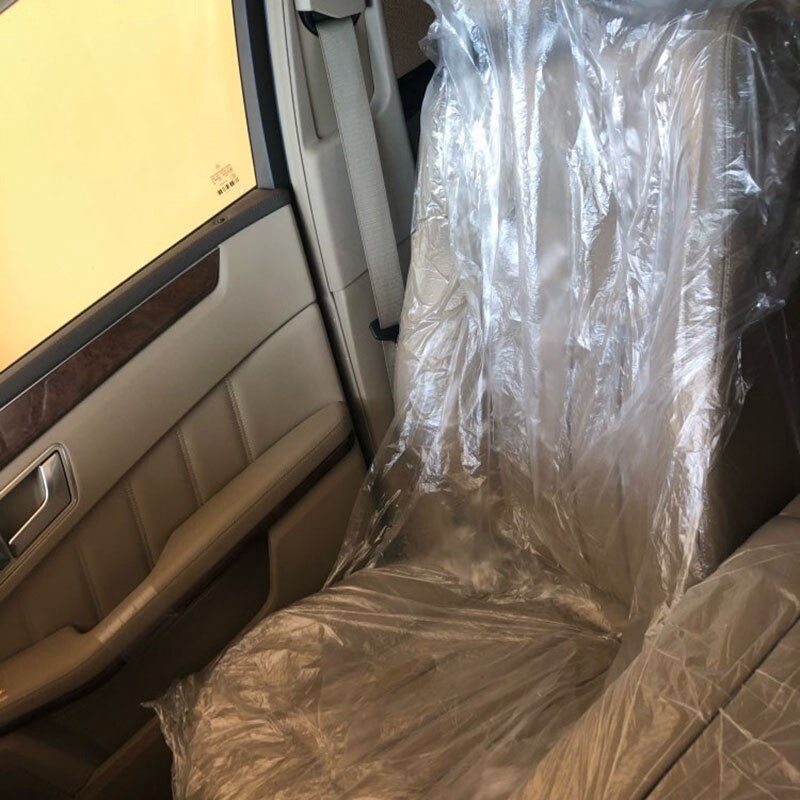 50 unids/set automotriz de asiento de plástico de mantenimiento del vehículo belleza desechables de automoción cubierta de asiento de coche el polvo y la suciedad