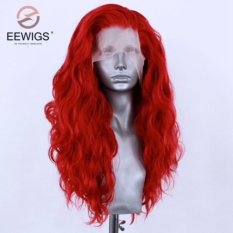 Deep Wave Red Synthetic Lace Front Wig High Temperature Fiber Long Wave Cosplay/Drag Queen Wigs For Black Women EEWIGS