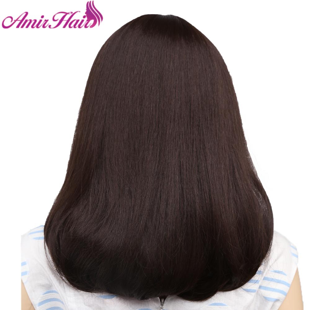 Amir Brown Short Wigs Bob Style Straight Synthetic Black Women's Wig with Bangs 14 Inches Soft Hair Black Wig Cosplay