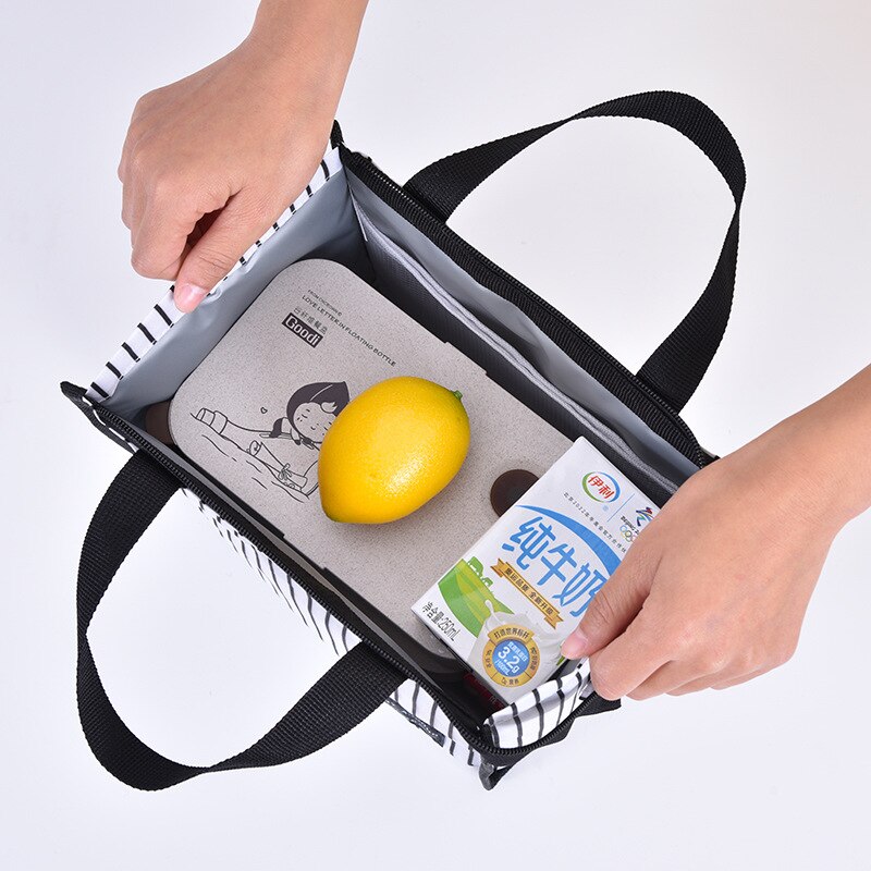 Bolsa térmica negra para almuerzo familiar, bolsa de aislamiento térmico Bento para escuela, Picnic, bolsa para comida de viaje, organizador de frutas, suministros de accesorios