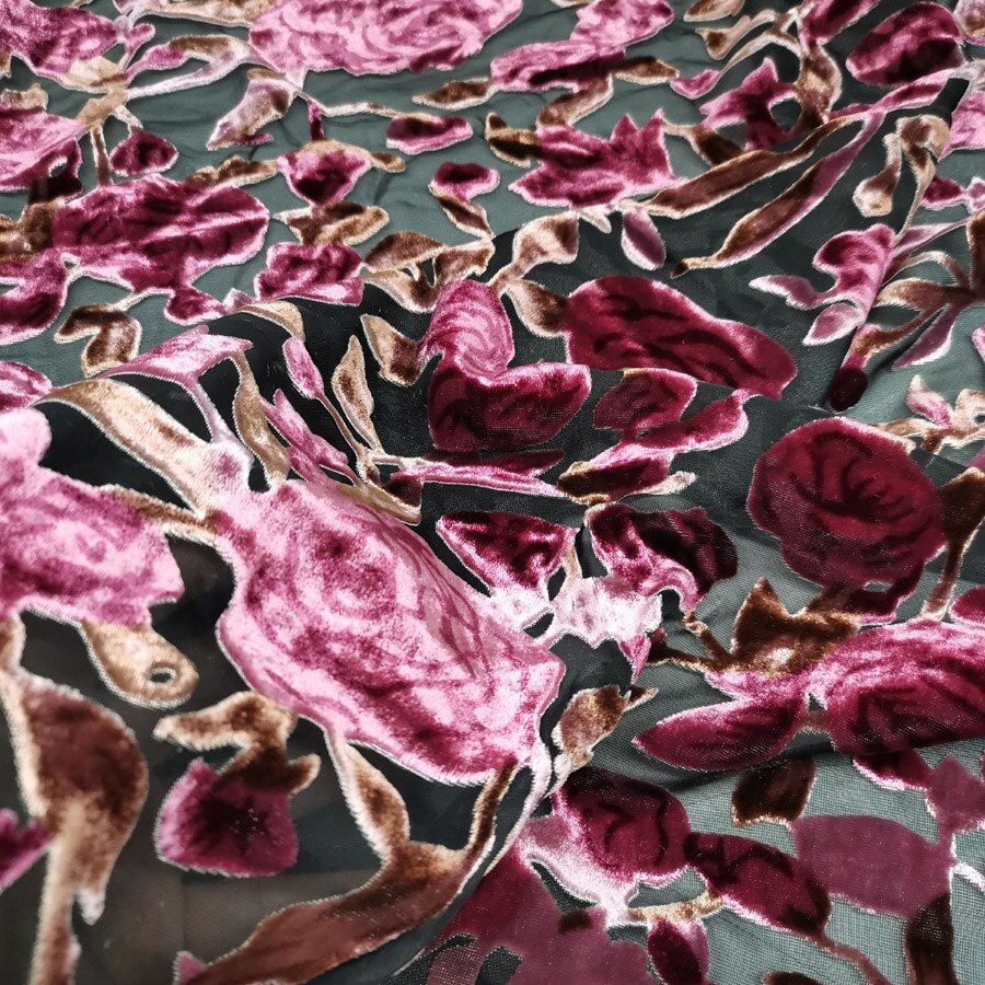 Flocked Velvet Rose Fabric DIY Rayon Velvet Fabric burn out qualified shirt Wedding Decoration Material 1 Yard