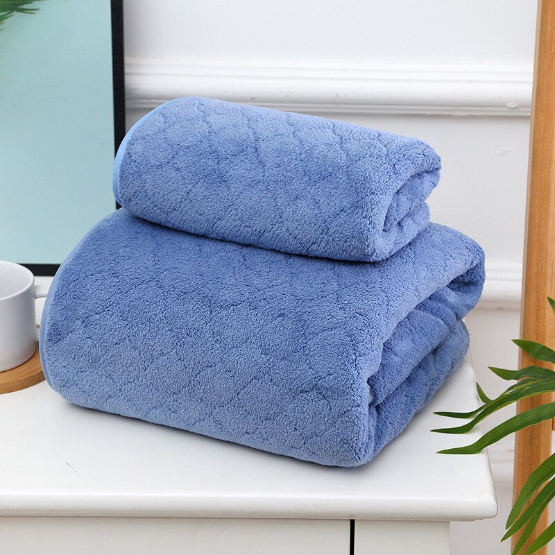 Eenvoudige Euro Stijl Handdoek Set 2 Stuks Effen Kleur Grote Handdoeken Badkamer 70X140 Voor Vrouwen Douche Gezicht Hand handdoeken Blauw Coral Fleece: Sky Blue