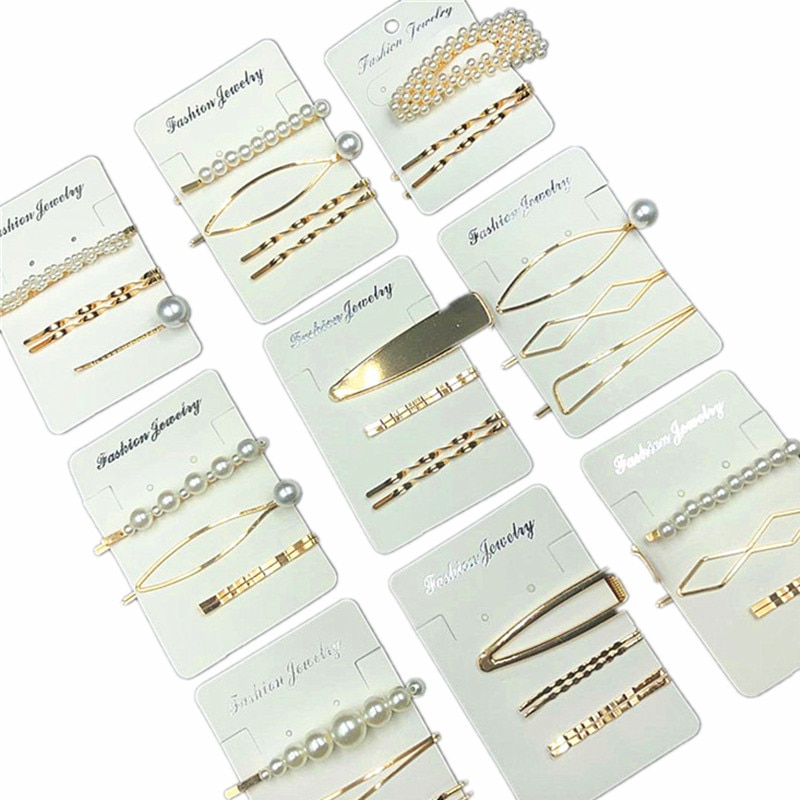 1Set Vrouw Parel Haarspelden Legering Haarspeldjes Geometrische Goud Haar Clip Zoete Hoofddeksels Haarspeldjes Hoofdband Haar Accessoires