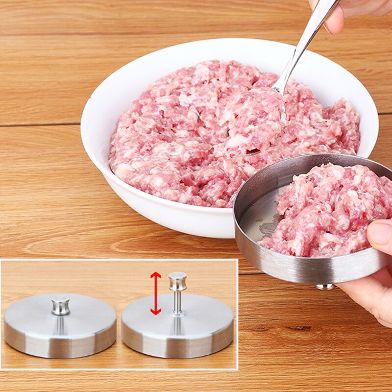 XUNZHE Meat Stainless Steel Round Shape Hamburger Press 9.5cm Non-Stick Pork Beef Meat Pie Burger Making Mold Kitchen Tools