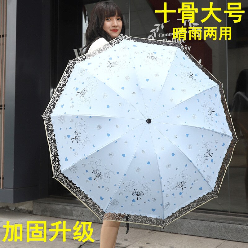 Fashionable Lady Parasol with Lace Trim Folding UV Protection Sun Umbrella