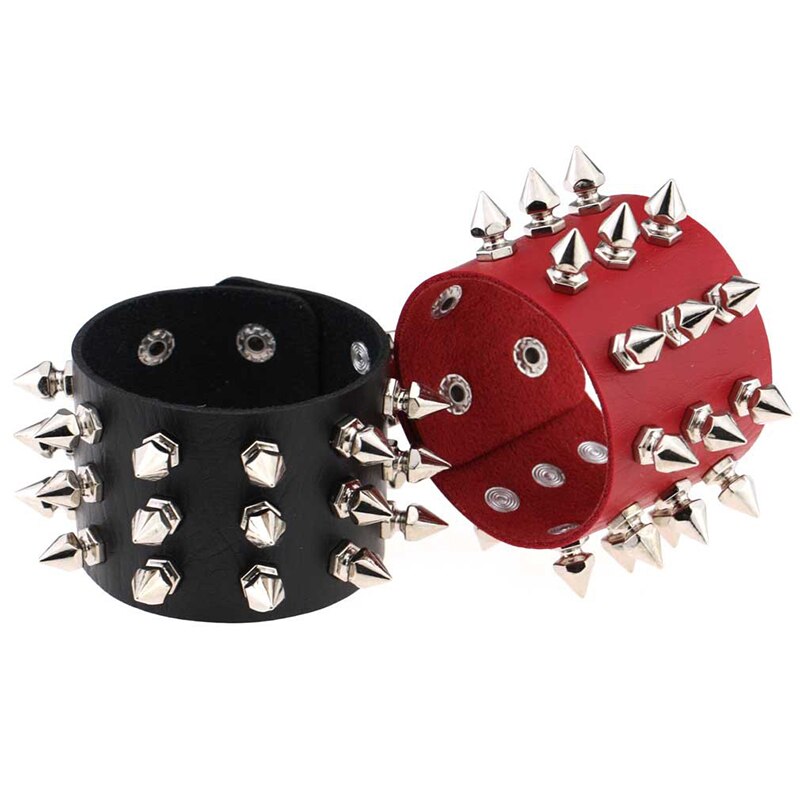 Punk Spikes Rivet Stud Brede Manchet Lederen Armbanden Bangles Gothic Rock Unisex Bangle Harnas Armbanden Charm Bileklik Pulseiras