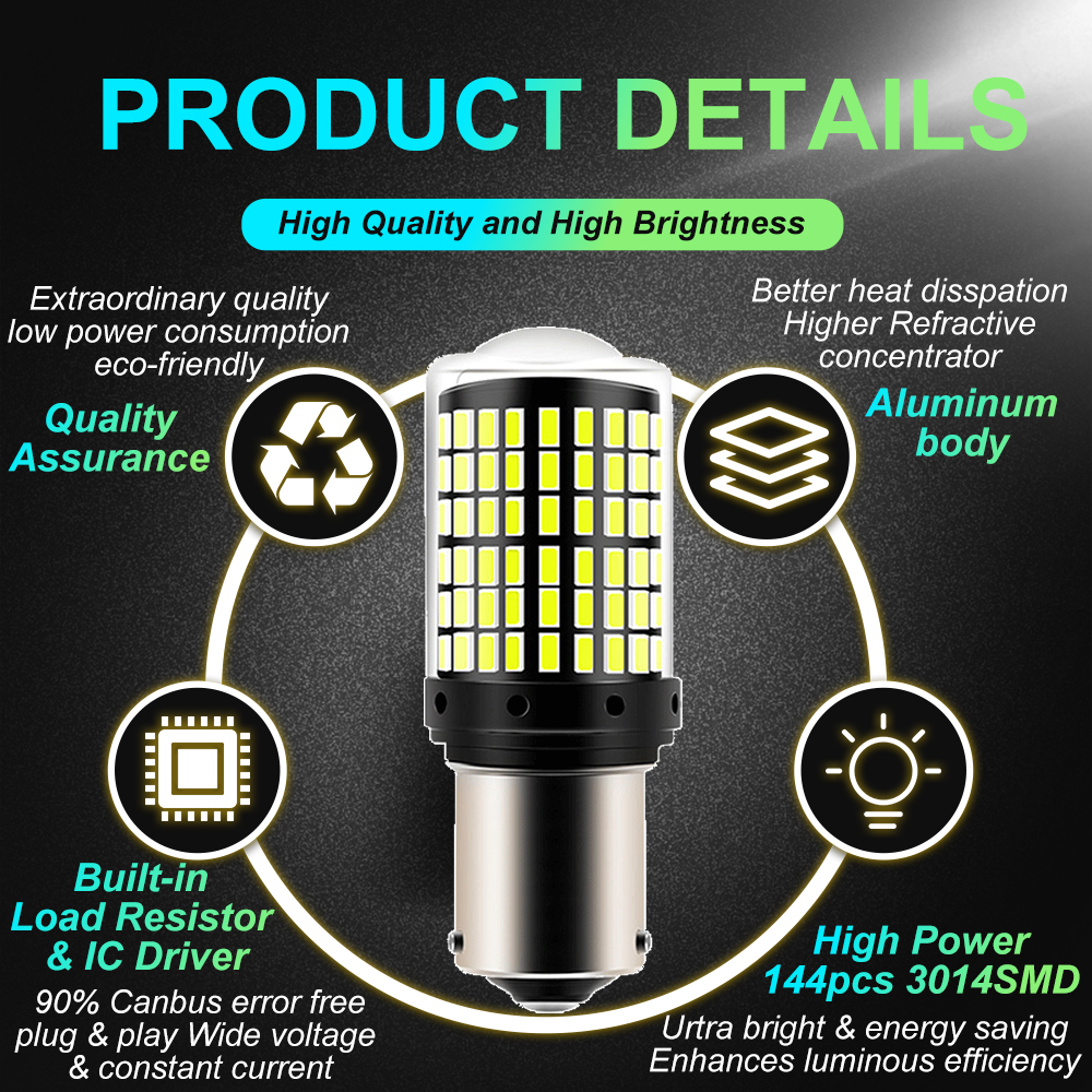 2x P21W PY21W bombilla LED para coche Ba15s 1156 Bau15s T20 WY21W W21W 7443 luz de señal LED de alta potencia Canbus sin error lámpara de marcha atrás automática