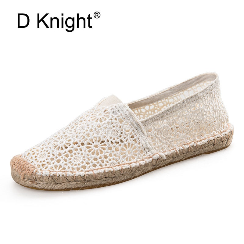 Kvinder lejligheder espadriller blonder halm fisker sko sommer hult hul fritidssko stor størrelse dame hamp reb sandal sko