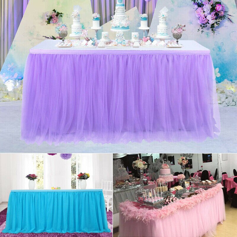 Falda de mesa de tul con tutú de Color liso para boda, decoración de mesa de , accesorios de manteles textiles suaves para el hogar