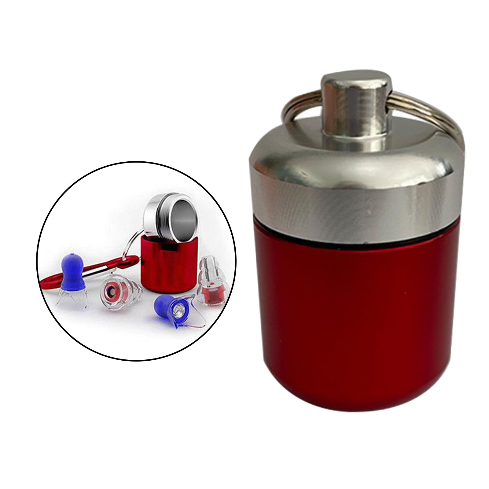 Waterproof Aluminum Pill Box Case Container Keychain Pill Carrier Metal Pill Container Mini Pill Box Organizer: Red Silver