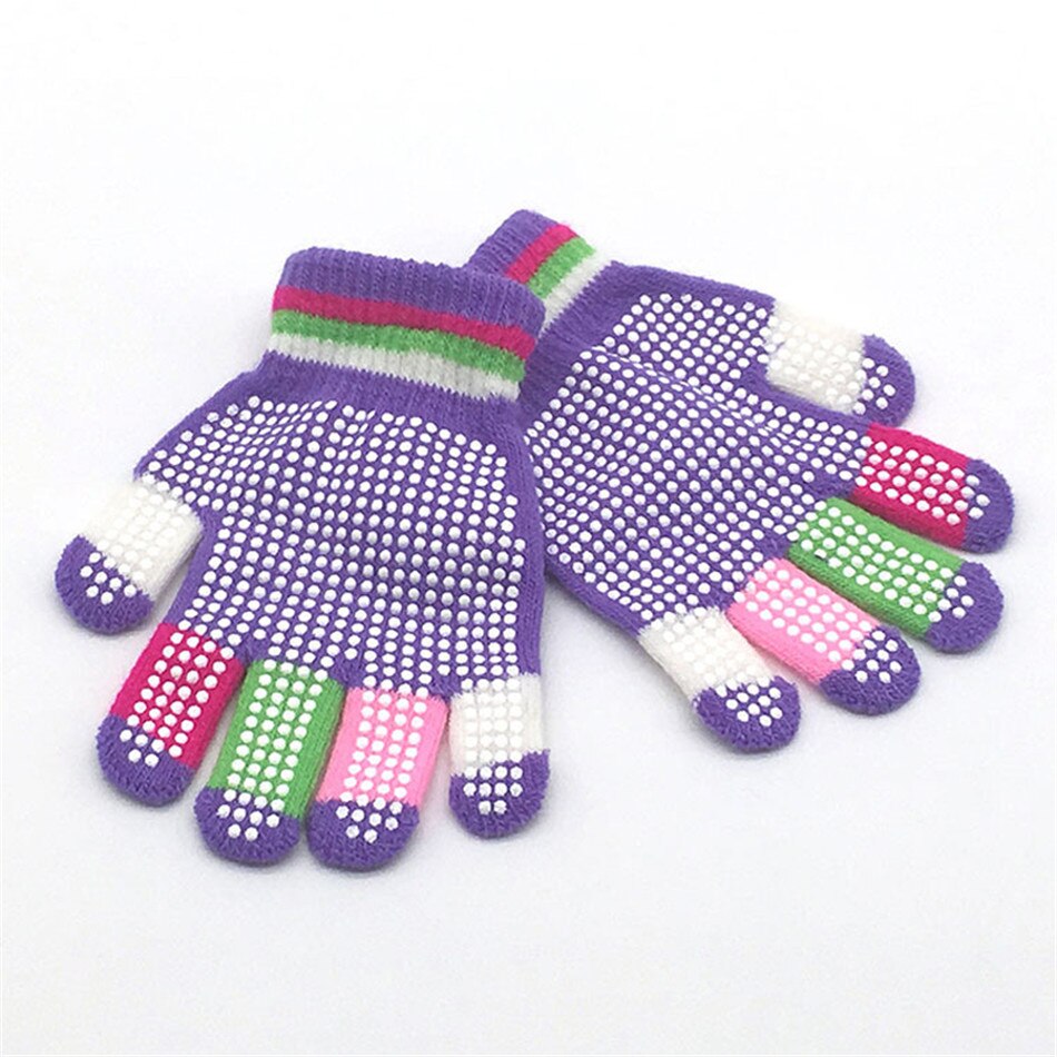 Child Anti-skid Magic Glove Kids Magic-Stretch Gripper Gloves Dot particle Offset Printing Baby Knitted Warm Gloves Kid: Purple