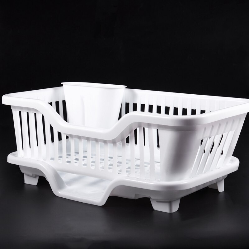 Kitchen Sink Dish Plate Utensil Drainer Drying Rack Holder Basket Organizer Tray, White