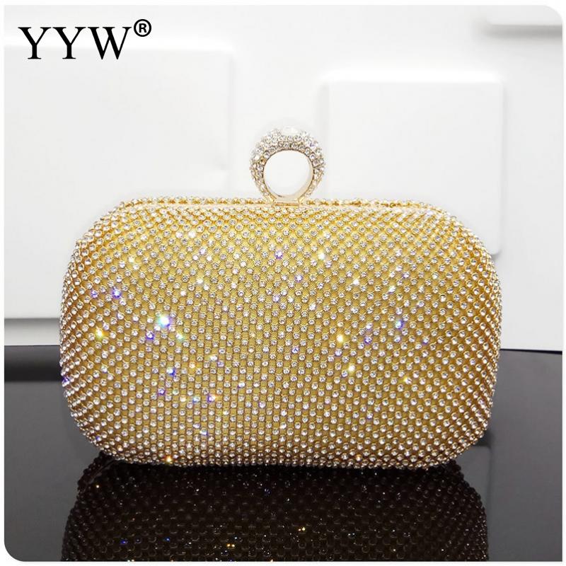 Strass handväskor väskor för kvinnor kväll handväska fest glittrig clutch handväska axel korsväska skal öppen ficka: Gul / 170 x 60 x 130mm