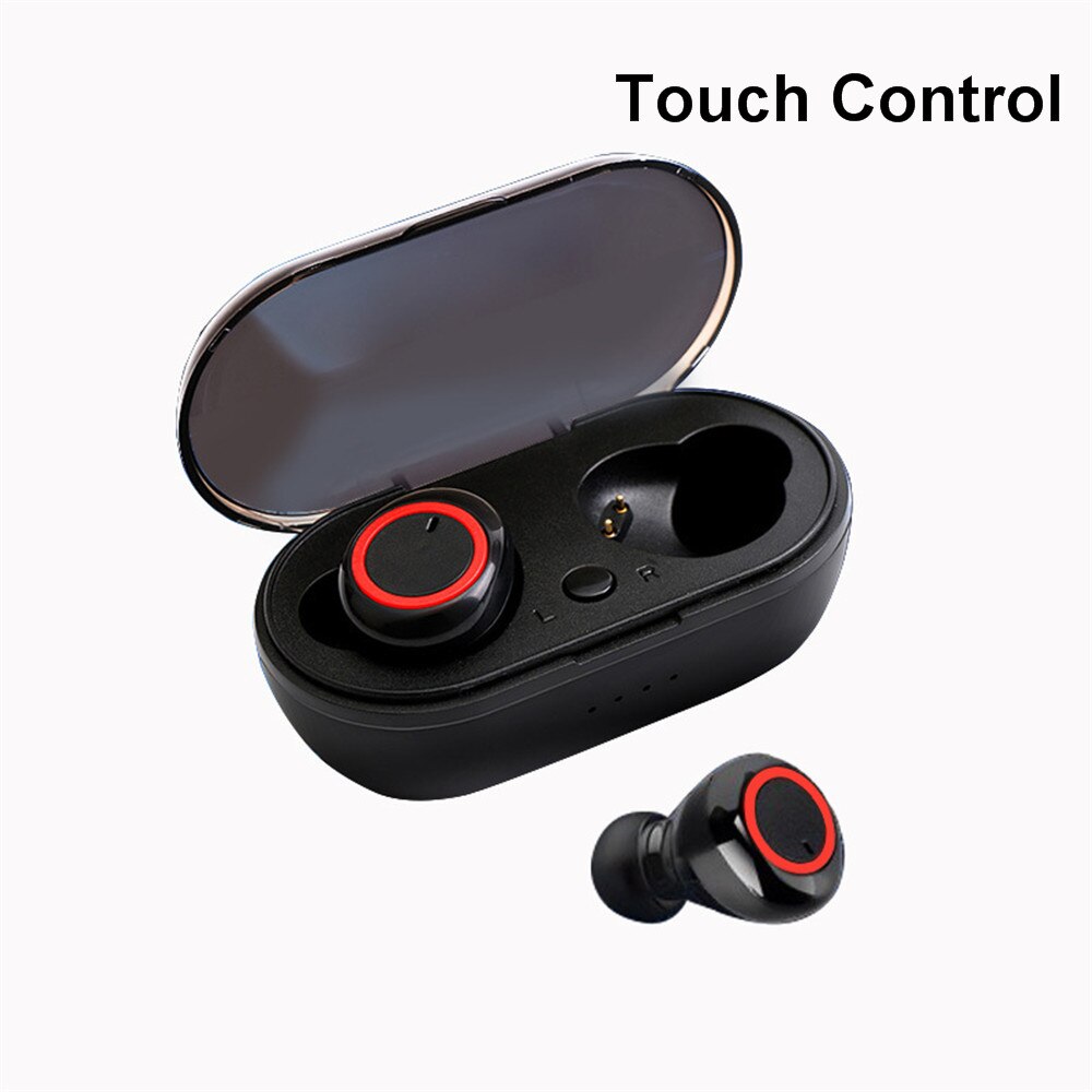 TWS Bluetooth 5.0 Auricolare Impermeabile di Sport Auricolari Vivavoce Auricolari Stereo Senza Fili Auricolare con Microfono per IOS Android Phone: Black Red-2