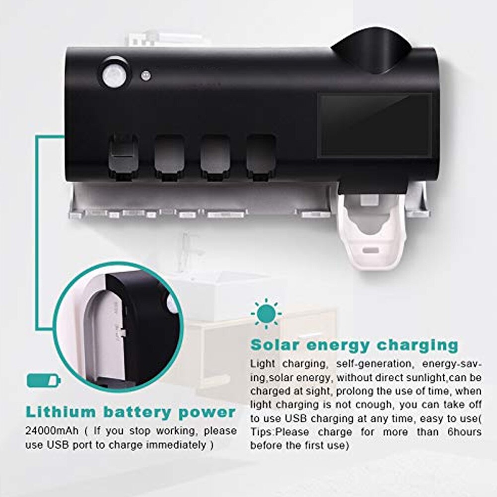 Solar Power Uv Desinfectie Tandenborstelhouder Wall Mount Automatische Tandpasta Dispenser Zgood