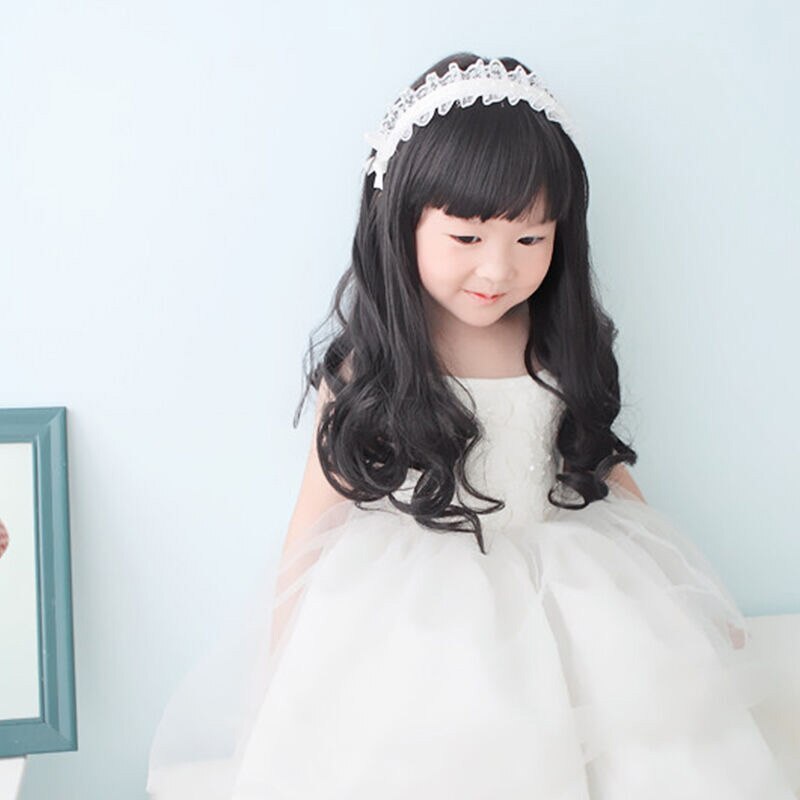LANLNA-Peluca de princesa coreana para niños, coleta de pelo rizado, juego de pelucas para niños y niñas, conjunto de cabello con foto, conjunto de cabello rizado para bebé