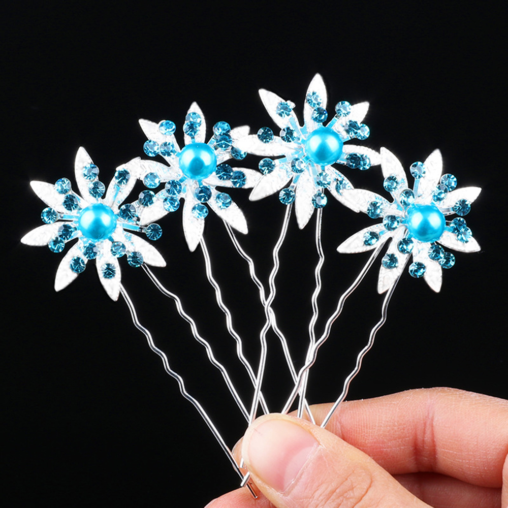 5pcs Flower Hairpins Hairstyles Wedding Bridal Hair Pins Hair Jewelry Accessories Hairwear Girls Hair Clips For Women: 5pcs A	blue