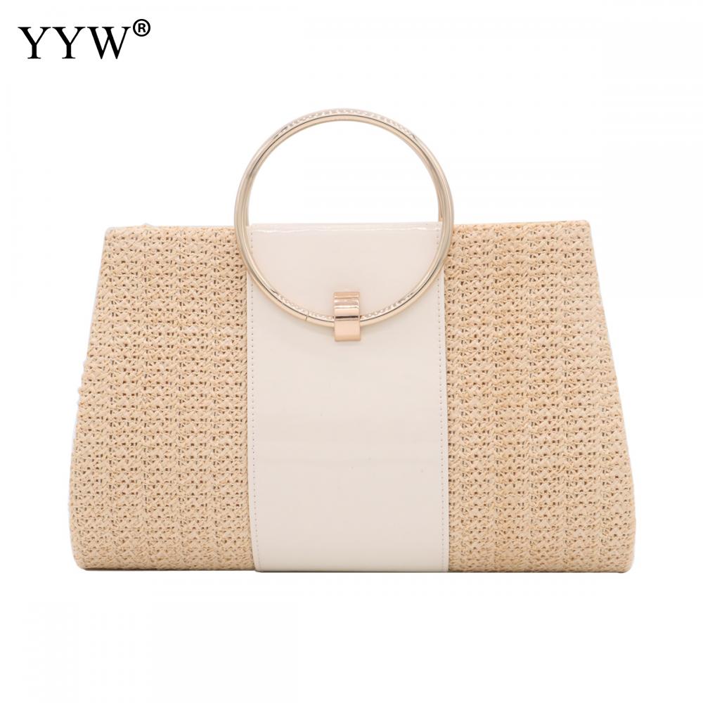 Summer Straw Women Evening Clutches Bag PU Leather Female Gold Tassel Weave Bag Ladies Envelope Purse For Party Handbags Yellow