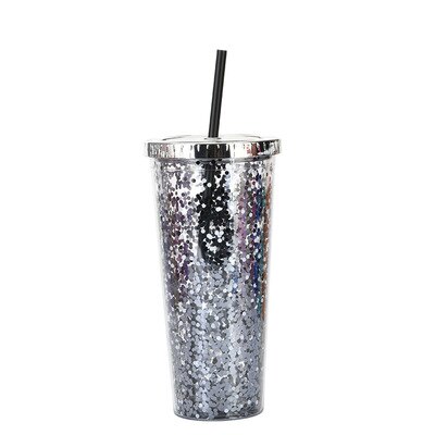 Color Sequins Tumblers Cup Straw Cold Cup with Lid Cups with Lids and Straws Mug Plastic Straight Cup Water Cups: 16