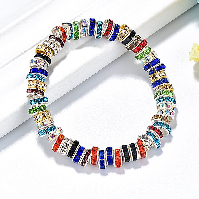 6mm 100 sztuk Metal srebrny Plated kryształ Rhinestone Rondelle koraliki dystansowe luzem koraliki dla DIY akcesoria do wyrobu biżuterii Supplie