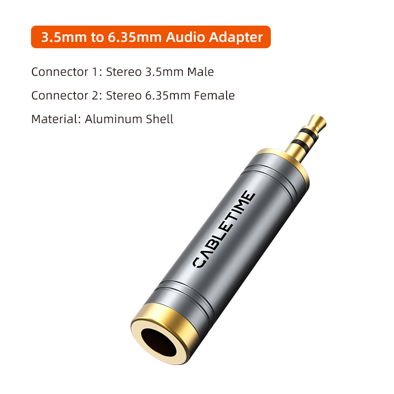 CABLETIME Jack 3,5 mm a 6,35 mm Micrófono Enchufe de audio para amplificador Altavoz Cable auxiliar Conector de 3,5 mm Aux a 6,35 mm Adaptador eléctrico: Negro