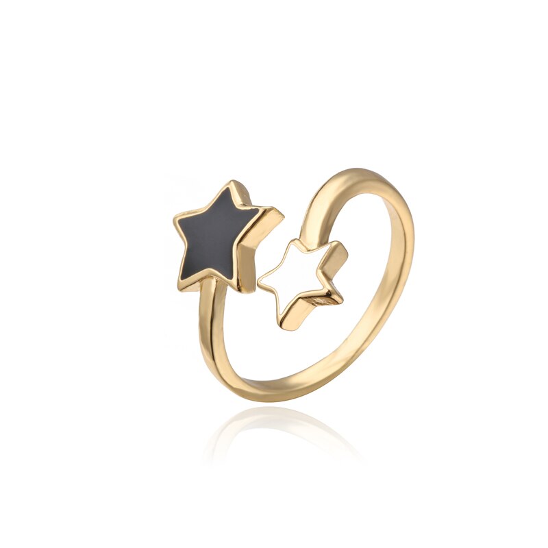 neue Schwarz/Weiß & Rosa/Gelb Öl Sterne Offene Ring Für Frauen Mädchen Gold Farbe kupfer Party Ring Schmuck: 10658