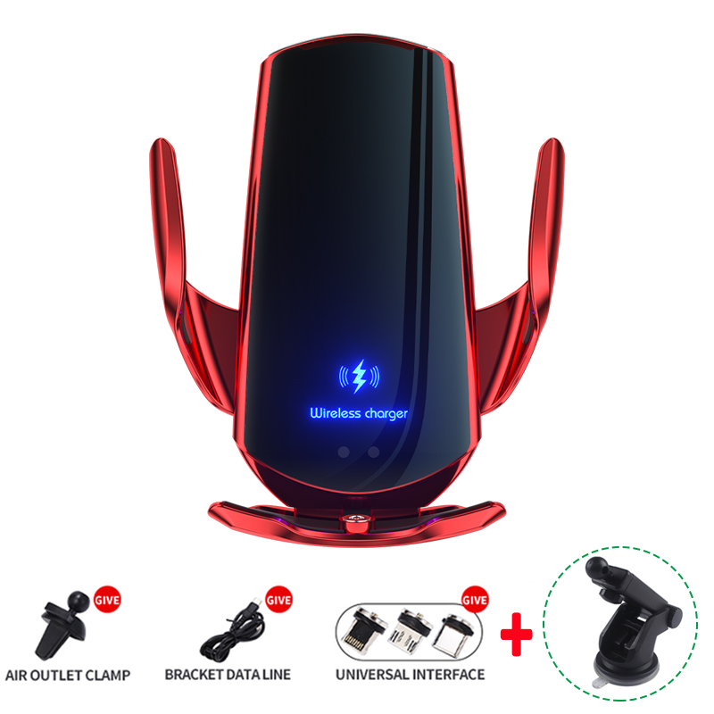 30W Car Wireless Charger Magnetic Automatic Car Mount Phone Holder For iPhone Samsung Xiaomi Infrared Induction QI Fast Charging: red with sucker