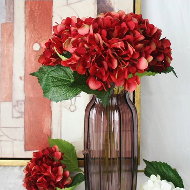 Kunstige hortensia blomster enkelt bryllup hortensia kunstige blomster silke blomst buer jul hjem dekorative blomster
