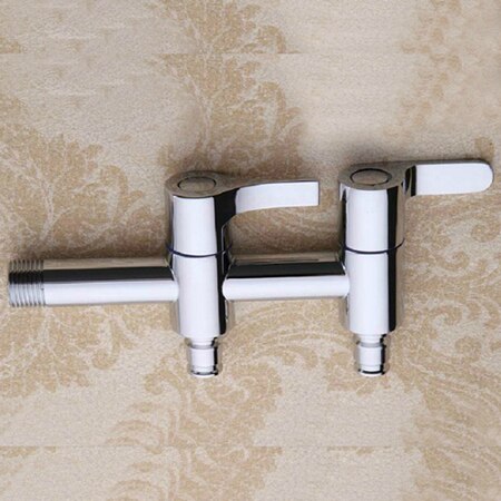Luxury Double Handle and 2 Way Bib Tap Silver Color Brass Bibcock: Light Grey