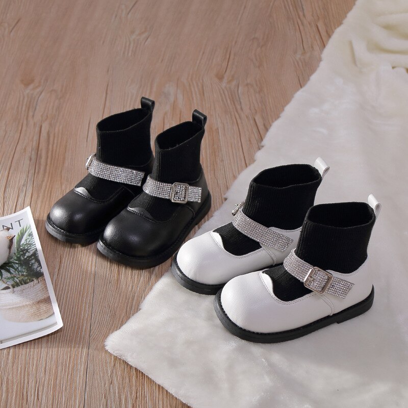 Bambino Martin Stivali Ragazze di Inverno Scarpe Per Bambini Stivali di Cuoio DELL'UNITÀ di elaborazione Del Bambino Brevi Caricamenti Del Sistema di set di piedi nero bianco SGF092
